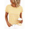 imageBTFBM Tops for Women Trendy Summer 2026 Crew Neck Short Sleeve T Shirts Striped Casual Vacation Blouse Loose Basic TeeYellow White