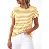 imageBTFBM Tops for Women Trendy Summer 2026 Crew Neck Short Sleeve T Shirts Striped Casual Vacation Blouse Loose Basic TeeYellow White