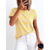imageBTFBM Tops for Women Trendy Summer 2026 Crew Neck Short Sleeve T Shirts Striped Casual Vacation Blouse Loose Basic TeeYellow White