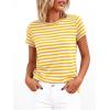 imageBTFBM Tops for Women Trendy Summer 2026 Crew Neck Short Sleeve T Shirts Striped Casual Vacation Blouse Loose Basic TeeYellow White