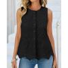 imageBTFBM Womens Tank Tops 2026 Summer Casual Sleeveless Button Down Shirts Embroidered Eyelet Blouse Beach Vacation ClothesBlack
