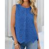 imageBTFBM Womens Tank Tops 2026 Summer Casual Sleeveless Button Down Shirts Embroidered Eyelet Blouse Beach Vacation ClothesBlue