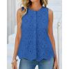 imageBTFBM Womens Tank Tops 2026 Summer Casual Sleeveless Button Down Shirts Embroidered Eyelet Blouse Beach Vacation ClothesBlue