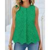 imageBTFBM Womens Tank Tops 2026 Summer Casual Sleeveless Button Down Shirts Embroidered Eyelet Blouse Beach Vacation ClothesGreen