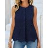 imageBTFBM Womens Tank Tops 2026 Summer Casual Sleeveless Button Down Shirts Embroidered Eyelet Blouse Beach Vacation ClothesNavy