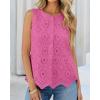 imageBTFBM Womens Tank Tops 2026 Summer Casual Sleeveless Button Down Shirts Embroidered Eyelet Blouse Beach Vacation ClothesRose Pink