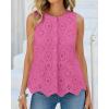 imageBTFBM Womens Tank Tops 2026 Summer Casual Sleeveless Button Down Shirts Embroidered Eyelet Blouse Beach Vacation ClothesRose Pink