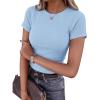 imageBTFBM Summer Tops for Women 2026 Crew Neck Rolled Sleeve T Shirts Knit Slim Basic Casual Spring Top Workout Y2k ClothesLight Blue