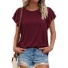imageBTFBM Summer Tops for Women 2026 Crew Neck Ruffle Short Sleeve Shirts Loose Tunic Casual Spring BlousesBurgundy