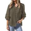 imageBTFBM Summer Tops for Women 2026 Eyelet Top 34 Length Sleeve Dressy Casual Blouses Spring Boho Button Down ShirtsArmy Green