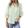 imageBTFBM Summer Tops for Women 2026 Eyelet Top 34 Length Sleeve Dressy Casual Blouses Spring Boho Button Down ShirtsBean Green
