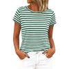 imageBTFBM Tops for Women Trendy Summer 2026 Crew Neck Short Sleeve T Shirts Striped Casual Vacation Blouse Loose Basic TeeGreen White