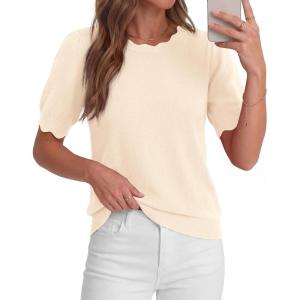imageBTFBM Short Sleeve Sweater for Women 2026 Spring Summer Knit Basic Tops Lightweight Business Casual Vacation OutfitsBeige