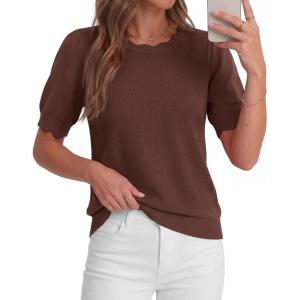 imageBTFBM Short Sleeve Sweater for Women 2026 Spring Summer Knit Basic Tops Lightweight Business Casual Vacation OutfitsBrown