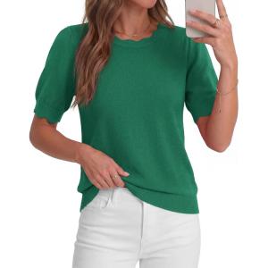 imageBTFBM Short Sleeve Sweater for Women 2026 Spring Summer Knit Basic Tops Lightweight Business Casual Vacation OutfitsGreen