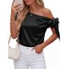 imageBTFBM Off The Shoulder Tops for Women Summer 2026 Short Sleeve Satin Blouse Shirts Silk Y2K Going Out Top Beach VacationBlack