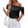 imageBTFBM Off The Shoulder Tops for Women Summer 2026 Short Sleeve Satin Blouse Shirts Silk Y2K Going Out Top Beach VacationBlack