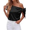 imageBTFBM Off The Shoulder Tops for Women Summer 2026 Short Sleeve Satin Blouse Shirts Silk Y2K Going Out Top Beach VacationBlack