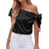 imageBTFBM Off The Shoulder Tops for Women Summer 2026 Short Sleeve Satin Blouse Shirts Silk Y2K Going Out Top Beach VacationBlack