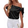 imageBTFBM Off The Shoulder Tops for Women Summer 2026 Short Sleeve Satin Blouse Shirts Silk Y2K Going Out Top Beach VacationBlack