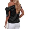 imageBTFBM Off The Shoulder Tops for Women Summer 2026 Short Sleeve Satin Blouse Shirts Silk Y2K Going Out Top Beach VacationBlack