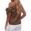 imageBTFBM Off The Shoulder Tops for Women Summer 2026 Short Sleeve Satin Blouse Shirts Silk Y2K Going Out Top Beach VacationBrown