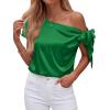 imageBTFBM Off The Shoulder Tops for Women Summer 2026 Short Sleeve Satin Blouse Shirts Silk Y2K Going Out Top Beach VacationGreen