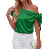 imageBTFBM Off The Shoulder Tops for Women Summer 2026 Short Sleeve Satin Blouse Shirts Silk Y2K Going Out Top Beach VacationGreen