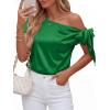imageBTFBM Off The Shoulder Tops for Women Summer 2026 Short Sleeve Satin Blouse Shirts Silk Y2K Going Out Top Beach VacationGreen