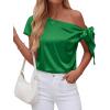 imageBTFBM Off The Shoulder Tops for Women Summer 2026 Short Sleeve Satin Blouse Shirts Silk Y2K Going Out Top Beach VacationGreen