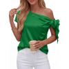 imageBTFBM Off The Shoulder Tops for Women Summer 2026 Short Sleeve Satin Blouse Shirts Silk Y2K Going Out Top Beach VacationGreen