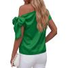 imageBTFBM Off The Shoulder Tops for Women Summer 2026 Short Sleeve Satin Blouse Shirts Silk Y2K Going Out Top Beach VacationGreen