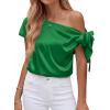 imageBTFBM Off The Shoulder Tops for Women Summer 2026 Short Sleeve Satin Blouse Shirts Silk Y2K Going Out Top Beach VacationGreen