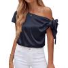 imageBTFBM Off The Shoulder Tops for Women Summer 2026 Short Sleeve Satin Blouse Shirts Silk Y2K Going Out Top Beach VacationNavy Blue