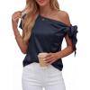 imageBTFBM Off The Shoulder Tops for Women Summer 2026 Short Sleeve Satin Blouse Shirts Silk Y2K Going Out Top Beach VacationNavy Blue