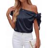 imageBTFBM Off The Shoulder Tops for Women Summer 2026 Short Sleeve Satin Blouse Shirts Silk Y2K Going Out Top Beach VacationNavy Blue