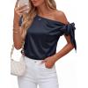 imageBTFBM Off The Shoulder Tops for Women Summer 2026 Short Sleeve Satin Blouse Shirts Silk Y2K Going Out Top Beach VacationNavy Blue