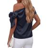 imageBTFBM Off The Shoulder Tops for Women Summer 2026 Short Sleeve Satin Blouse Shirts Silk Y2K Going Out Top Beach VacationNavy Blue