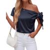 imageBTFBM Off The Shoulder Tops for Women Summer 2026 Short Sleeve Satin Blouse Shirts Silk Y2K Going Out Top Beach VacationNavy Blue