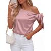 imageBTFBM Off The Shoulder Tops for Women Summer 2026 Short Sleeve Satin Blouse Shirts Silk Y2K Going Out Top Beach VacationPink