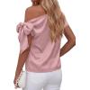 imageBTFBM Off The Shoulder Tops for Women Summer 2026 Short Sleeve Satin Blouse Shirts Silk Y2K Going Out Top Beach VacationPink