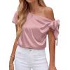 imageBTFBM Off The Shoulder Tops for Women Summer 2026 Short Sleeve Satin Blouse Shirts Silk Y2K Going Out Top Beach VacationPink