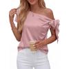 imageBTFBM Off The Shoulder Tops for Women Summer 2026 Short Sleeve Satin Blouse Shirts Silk Y2K Going Out Top Beach VacationPink