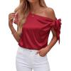 imageBTFBM Off The Shoulder Tops for Women Summer 2026 Short Sleeve Satin Blouse Shirts Silk Y2K Going Out Top Beach VacationRed