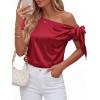 imageBTFBM Off The Shoulder Tops for Women Summer 2026 Short Sleeve Satin Blouse Shirts Silk Y2K Going Out Top Beach VacationRed