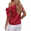 imageBTFBM Off The Shoulder Tops for Women Summer 2026 Short Sleeve Satin Blouse Shirts Silk Y2K Going Out Top Beach VacationRed