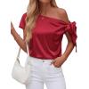 imageBTFBM Off The Shoulder Tops for Women Summer 2026 Short Sleeve Satin Blouse Shirts Silk Y2K Going Out Top Beach VacationRed