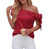 imageBTFBM Off The Shoulder Tops for Women Summer 2026 Short Sleeve Satin Blouse Shirts Silk Y2K Going Out Top Beach VacationRed