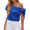 imageBTFBM Off The Shoulder Tops for Women Summer 2026 Short Sleeve Satin Blouse Shirts Silk Y2K Going Out Top Beach VacationRoyal Blue
