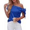 imageBTFBM Off The Shoulder Tops for Women Summer 2026 Short Sleeve Satin Blouse Shirts Silk Y2K Going Out Top Beach VacationRoyal Blue